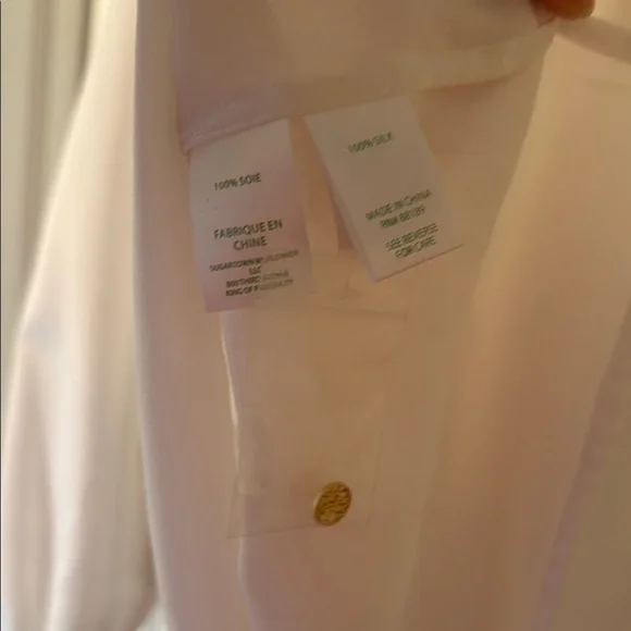 Women’s Lilly Pulitzer White 100% Silk Elsa Blouse Top- Large NWT - Picture 5 of 7